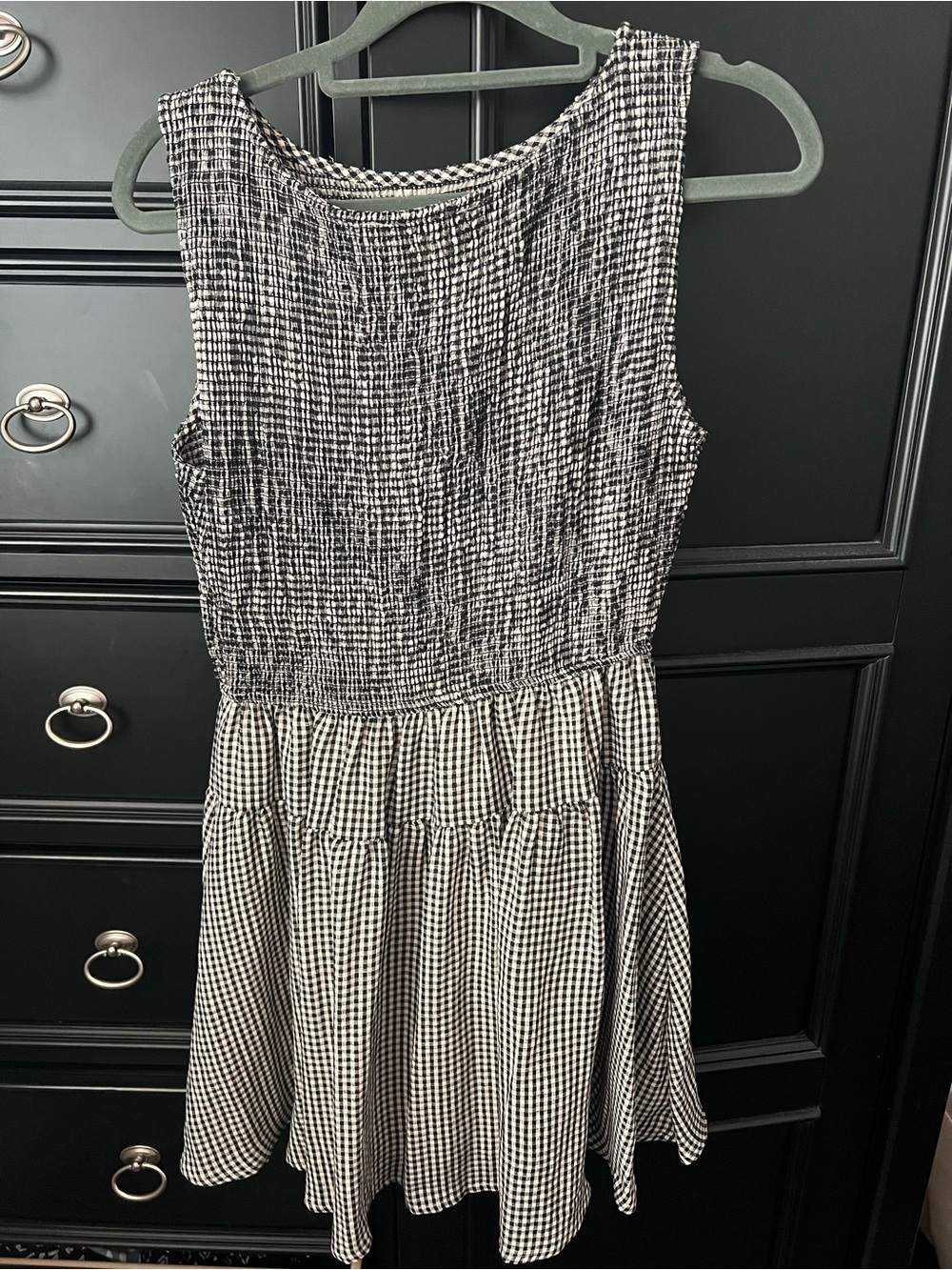 Sleeveless Black and White Gingham Tiered Dress